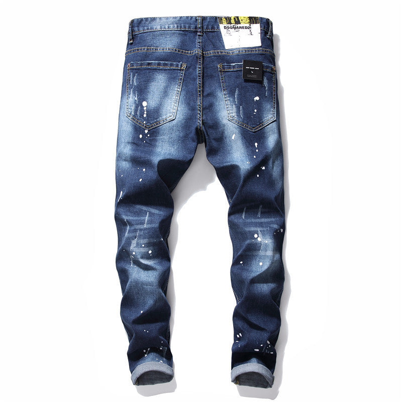men jeans famous D2 Men slim jeans pants mens denim trousers zipper blue hole Pencil Pants - 𝓢𝓱𝓸𝓹𝓵𝓮𝓬𝔂