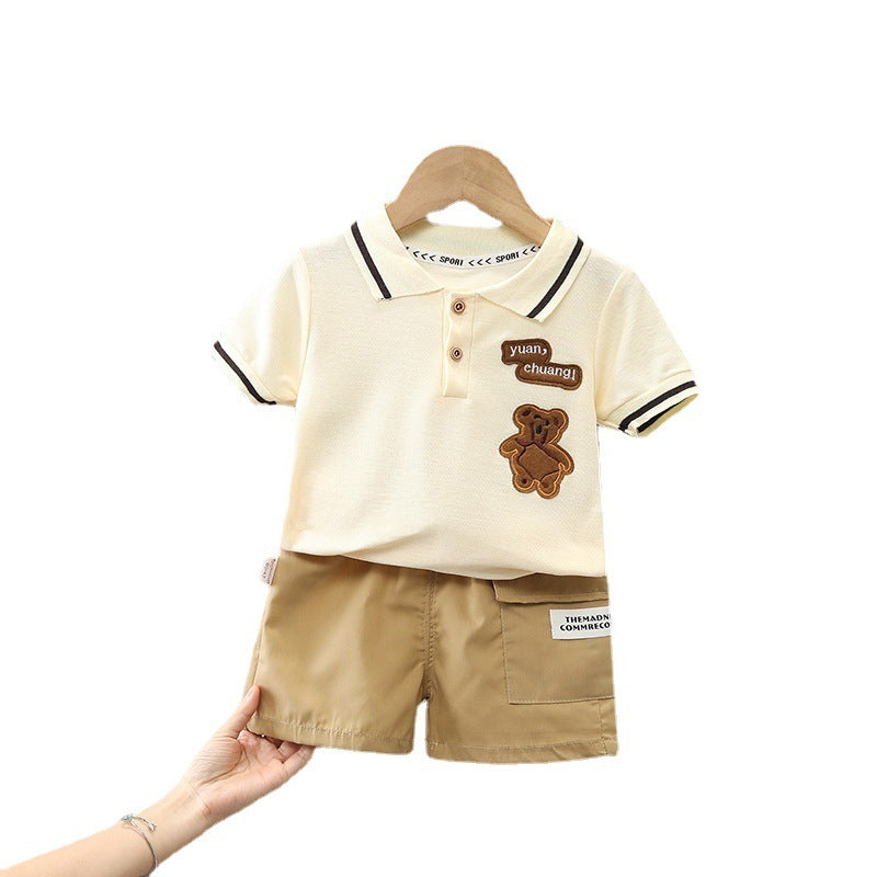 Boys Summer Suit Summer New Children's Boys' Fashion Short-sleeved Cartoon Shirt Two-piece Set 