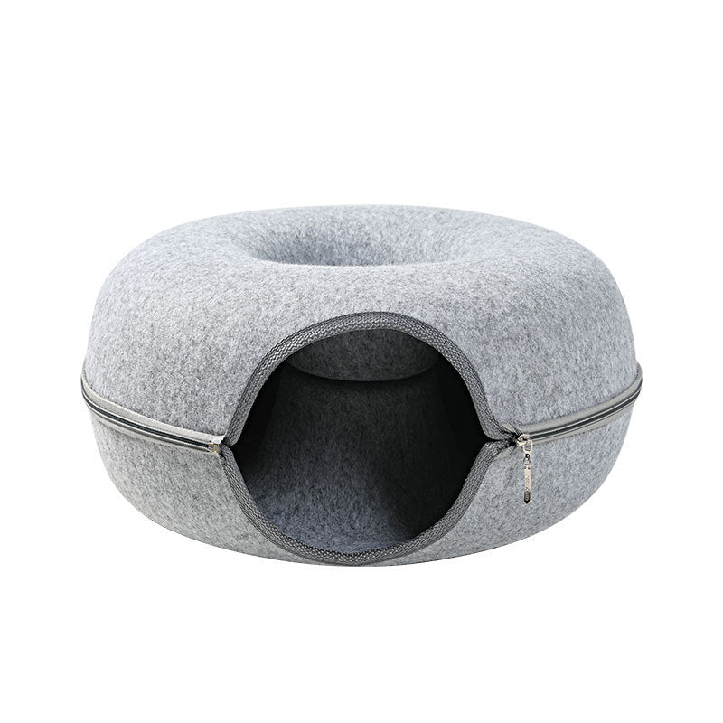 Four Seasons Available Cat Nest Round Woolen Felt Pet Dual-use Cat Nest Tunnel Interactive Training Toy Grey Felt Cat Nest - 𝓢𝓱𝓸𝓹𝓵𝓮𝓬𝔂