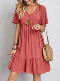 V-neck Short Sleeve Dress Summer Fashion Casual Loose Ruffled Dresses Beach Clothing Women - 𝓢𝓱𝓸𝓹𝓵𝓮𝓬𝔂