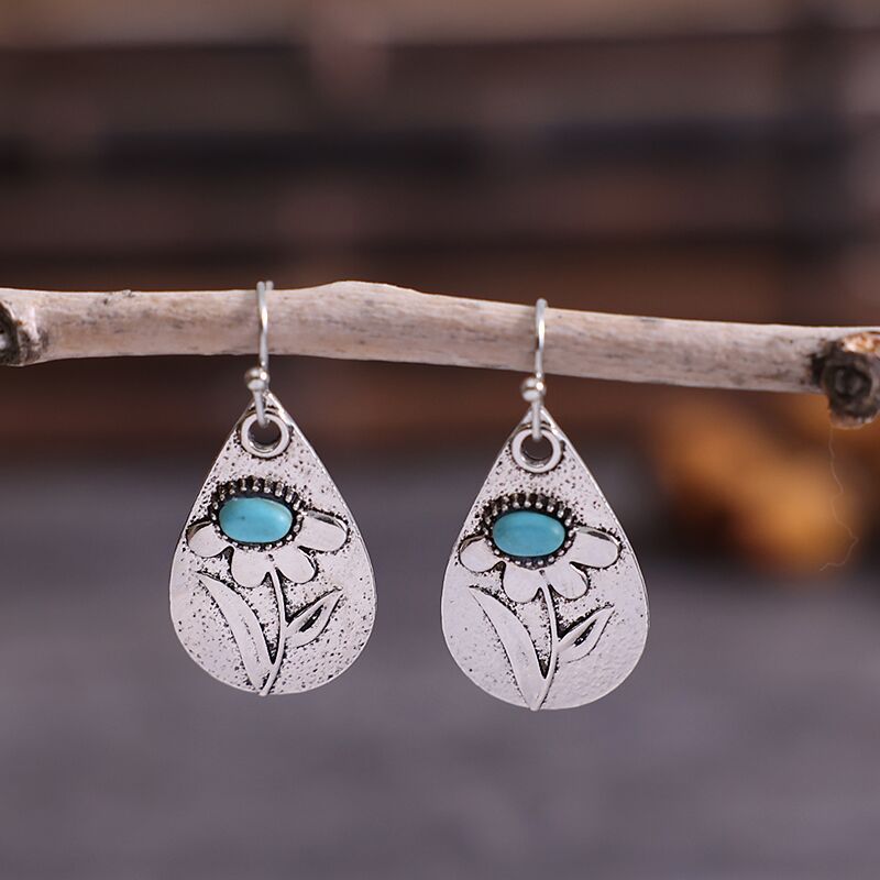 Alloy Carved Earrings Inlaid Turquoise