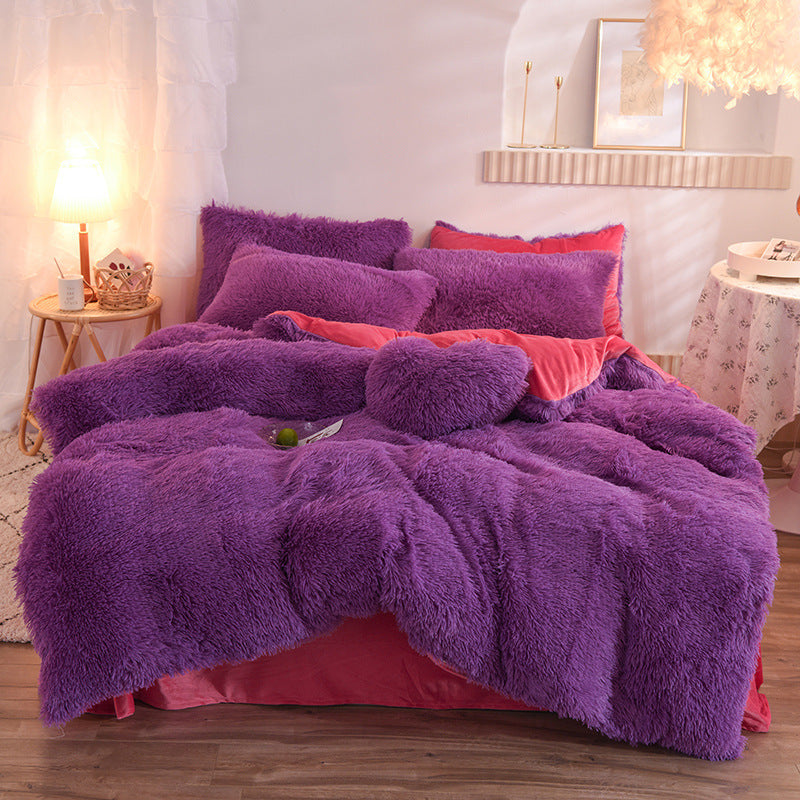 Luxury Thick Fleece Duvet Cover Queen King Winter Warm Bed Quilt Cover Pillowcase Fluffy Plush Shaggy Bedclothes Bedding Set Winter Body Keep Warm - 𝓢𝓱𝓸𝓹𝓵𝓮𝓬𝔂