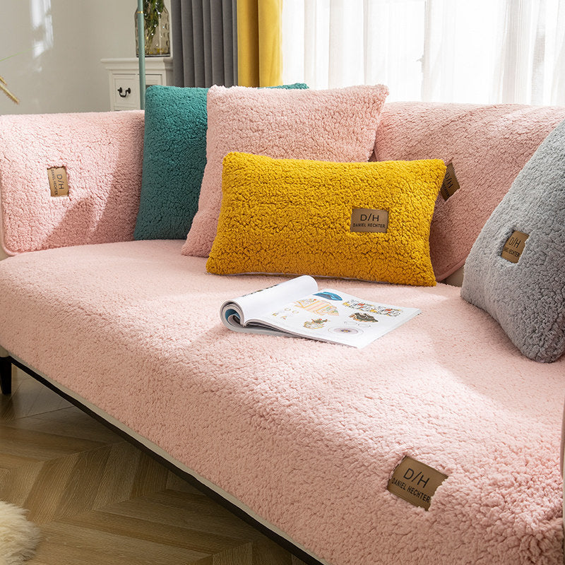 Modern Solid Color Winter Lamb Wool Sofa Towel Thicken Plush Soft And Smooth Sofa Covers For Living Room Anti-slip Couch Cover - 𝓢𝓱𝓸𝓹𝓵𝓮𝓬𝔂
