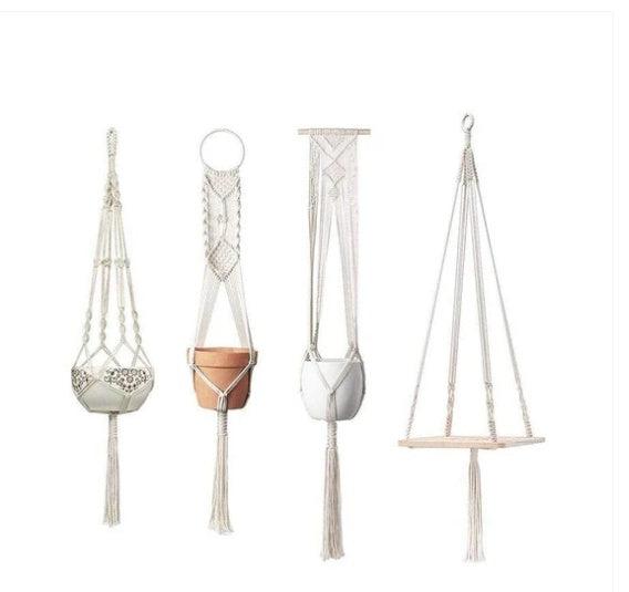 4 Pack - Macrame Plant Hangers & Shelf - 𝓢𝓱𝓸𝓹𝓵𝓮𝓬𝔂