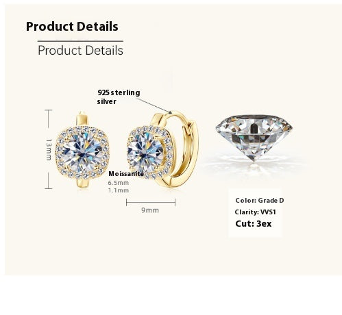 S925 Silver Moissanite Earrings Classic Elegant Square Bag - 𝓢𝓱𝓸𝓹𝓵𝓮𝓬𝔂