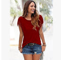 Wish quick sale eBay ladies Europe and America big size round neck short sleeve cuffs tassel T-shirt cotton tops - 𝓢𝓱𝓸𝓹𝓵𝓮𝓬𝔂