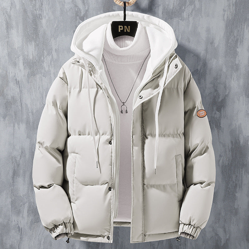 Fashion Hooded Jacket Men Winter Windproof Thickened Fake Two-piece Coat Solid Leisure Sports Cotton Jacket - 𝓢𝓱𝓸𝓹𝓵𝓮𝓬𝔂