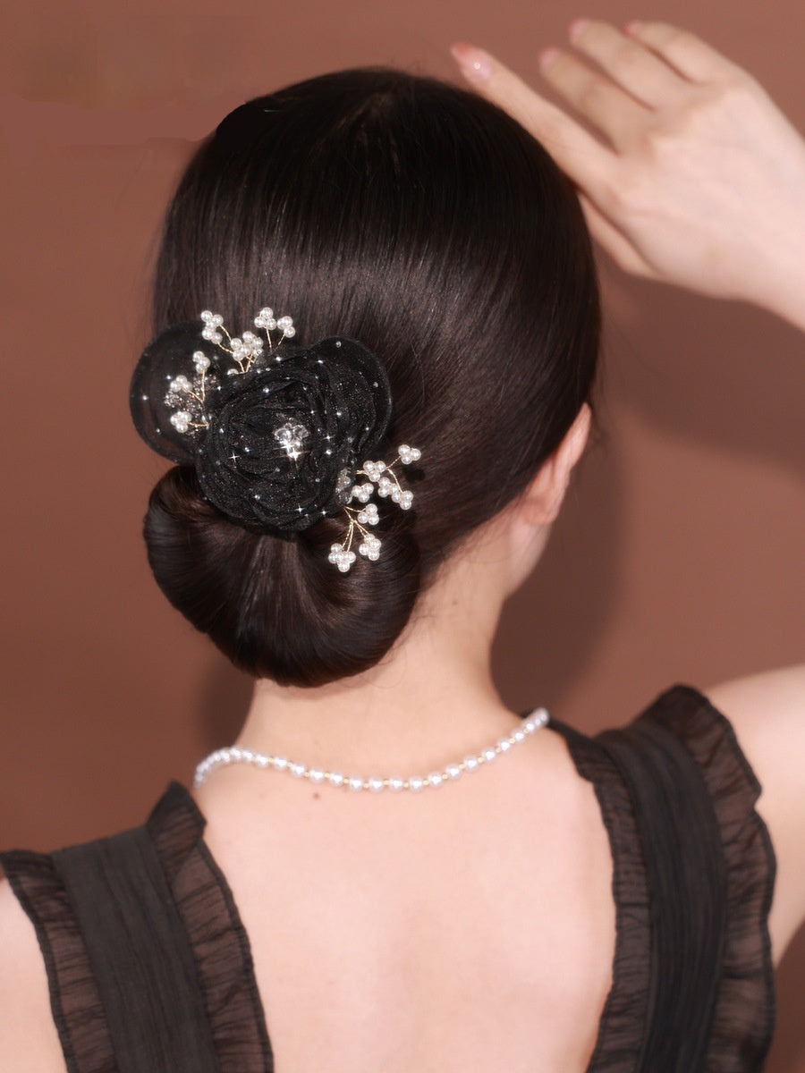 Starry Sky Flower Style Updo Topknot Hair Clip Black Exquisite Headdress - 𝓢𝓱𝓸𝓹𝓵𝓮𝓬𝔂