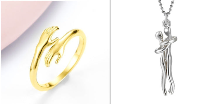 Alloy Simple Hands Hug Ring Opening Adjustable Jewelry - 𝓢𝓱𝓸𝓹𝓵𝓮𝓬𝔂