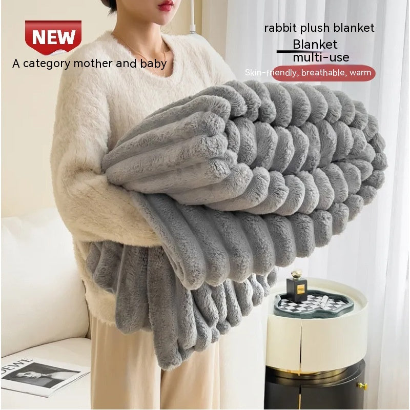 Soft Wind Bubble Velvet Blanket Warm Solid Rabbit Fur Blankets Double-sided Thickening Cover Throw Warm Fur Blanket - 𝓢𝓱𝓸𝓹𝓵𝓮𝓬𝔂