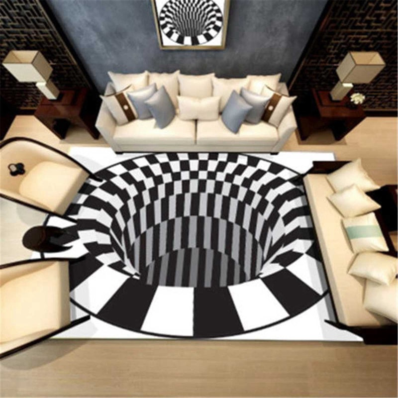 3D Vortex Carpet Black White Grid Bottomless Hole Illusion Rug Living Room Bedroom Anti-Slip Floor Mats Home Fashion Carpet Rugs - 𝓢𝓱𝓸𝓹𝓵𝓮𝓬𝔂