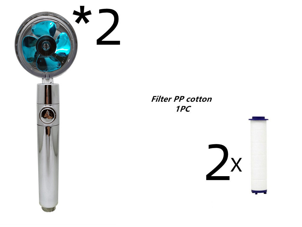 Propeller Driven Shower Head With Stop Button And Cotton Filter Turbocharged High Pressure Handheld Shower Nozzle 