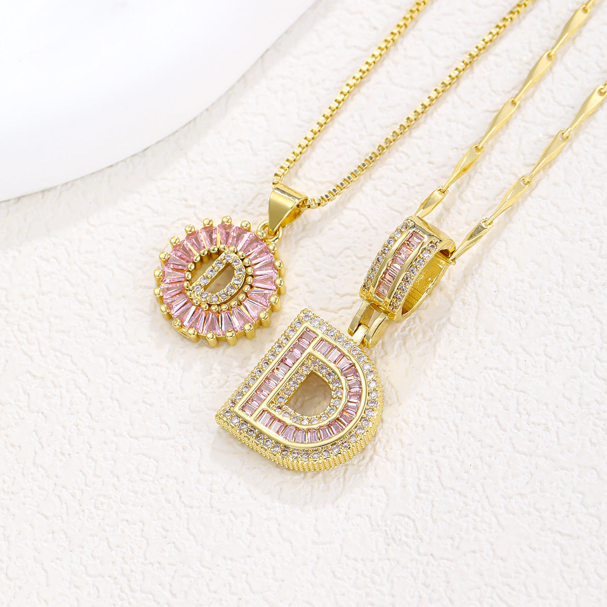 26 Letter Pendant Necklace Copper Inlaid Zirconium Plated Real Gold