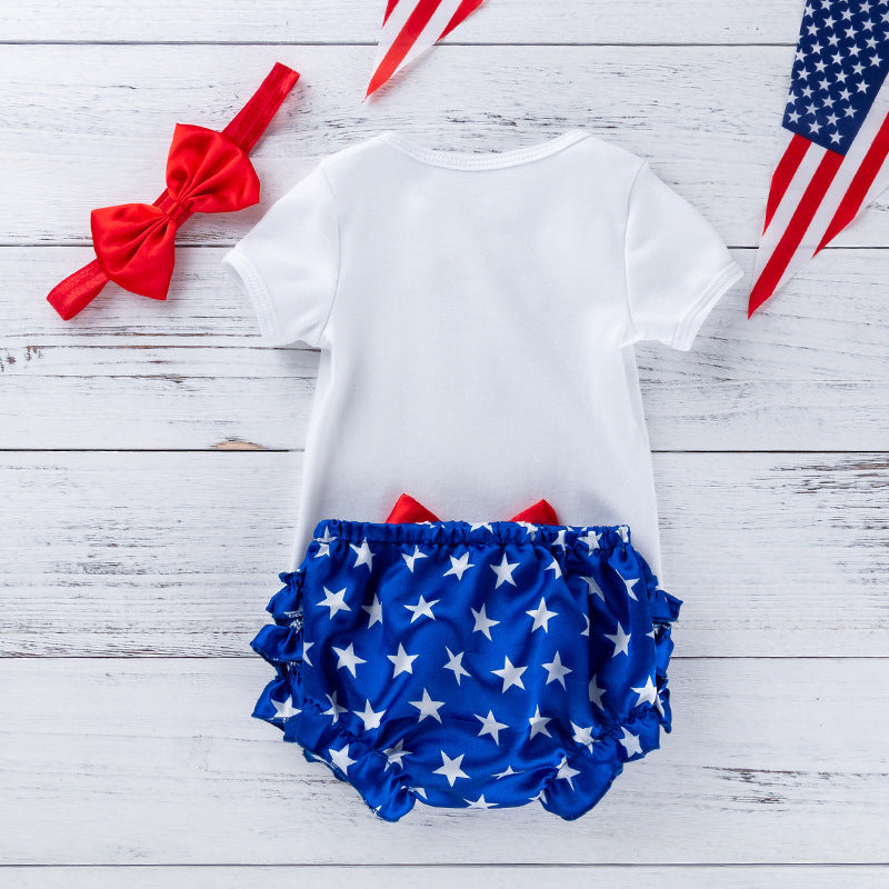 American Independence Day Baby Clothes Cartoon Letter Short Sleeve Romper - 𝓢𝓱𝓸𝓹𝓵𝓮𝓬𝔂