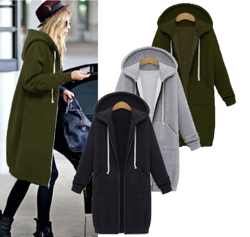 Hooded long-sleeved winter sweater women's jacket in a long thick shirt - 𝓢𝓱𝓸𝓹𝓵𝓮𝓬𝔂