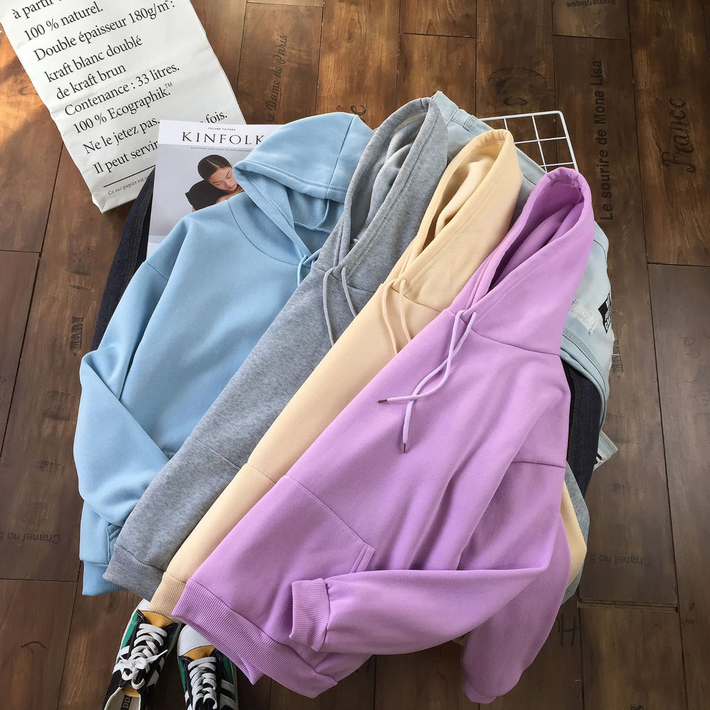 Long Sleeve Solid Color Hooded Sweater Couple - 𝓢𝓱𝓸𝓹𝓵𝓮𝓬𝔂