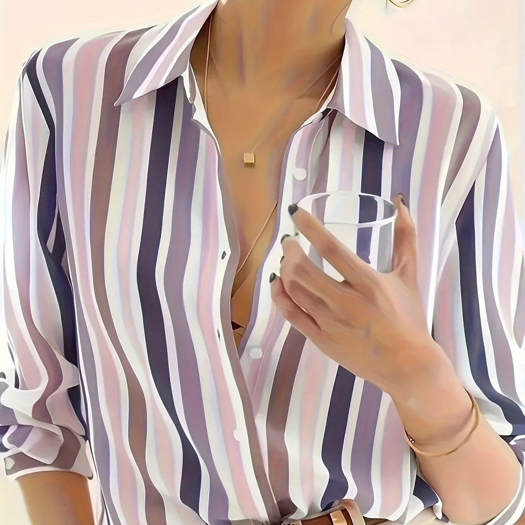 Color Blocking Temperament Striped Shirt For Women - 𝓢𝓱𝓸𝓹𝓵𝓮𝓬𝔂
