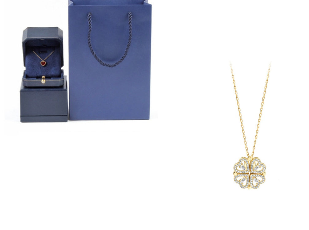 Explosive Style Detachable Deformed Four-leaf Clover Necklace For Women A Multi-wearing Zircon Small Love Short Clavicle Chain - 𝓢𝓱𝓸𝓹𝓵𝓮𝓬𝔂