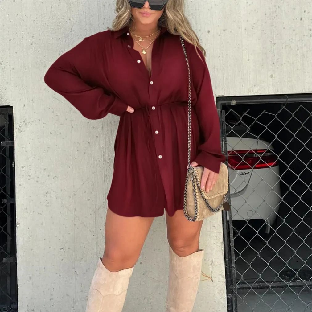 Women's Long Sleeve Jumpsuit With Button Fashion Shirt Dress - 𝓢𝓱𝓸𝓹𝓵𝓮𝓬𝔂