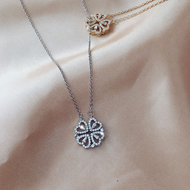 Explosive Style Detachable Deformed Four-leaf Clover Necklace For Women A Multi-wearing Zircon Small Love Short Clavicle Chain - 𝓢𝓱𝓸𝓹𝓵𝓮𝓬𝔂
