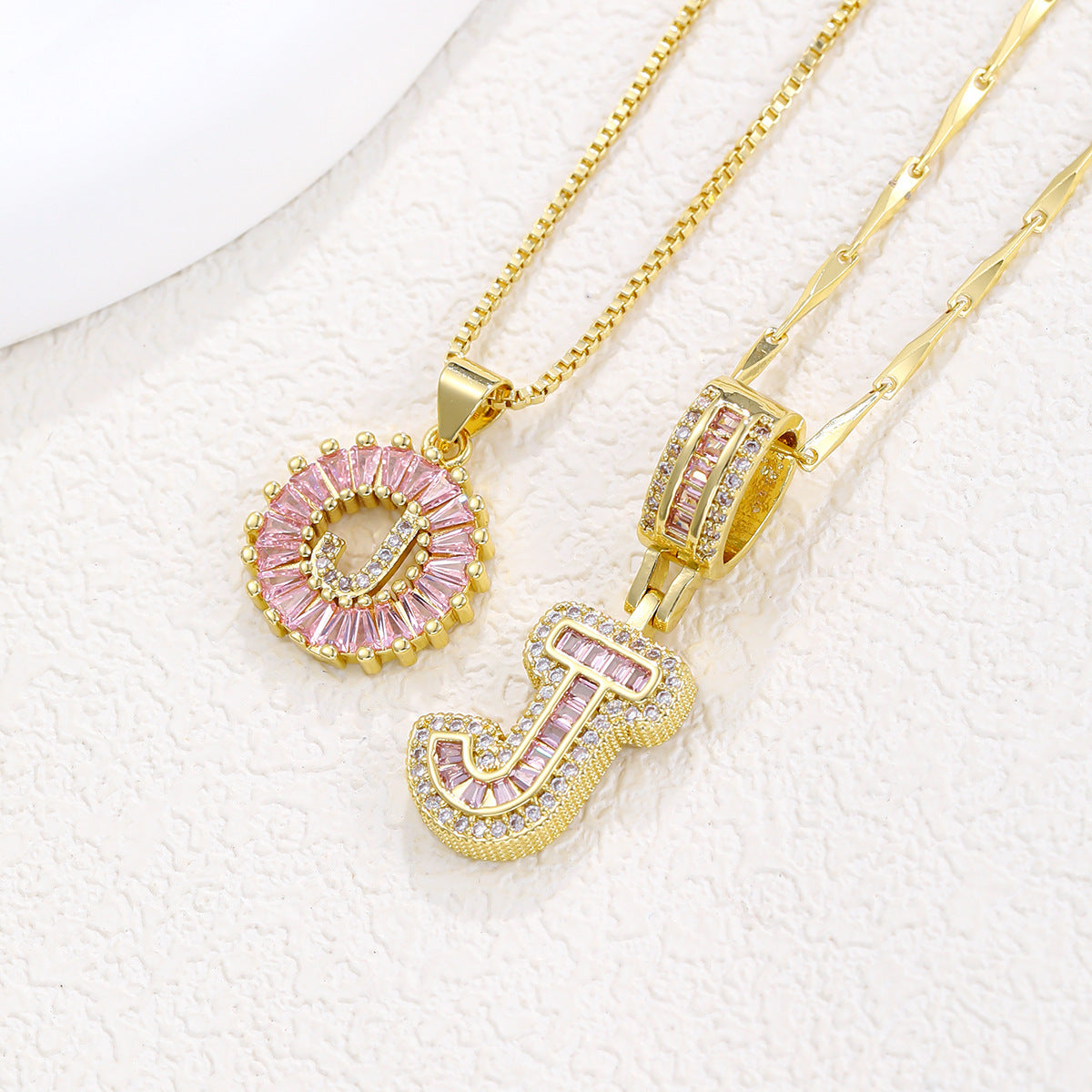 26 Letter Pendant Necklace Copper Inlaid Zirconium Plated Real Gold