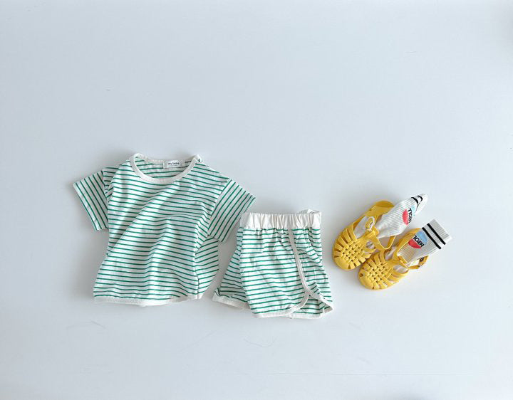 Breathable Stripes Homewear Short Sleeve Shorts Outwear Children's Clothing - 𝓢𝓱𝓸𝓹𝓵𝓮𝓬𝔂