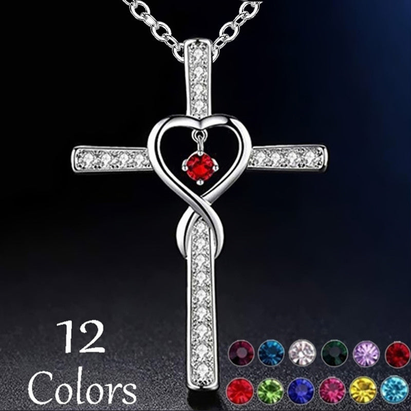 Infinity Love God We Trust Christian Cross Birthstone Crystal Pendant Necklace Colour Gems Zircon Heart Necklace Women Jewelry - 𝓢𝓱𝓸𝓹𝓵𝓮𝓬𝔂