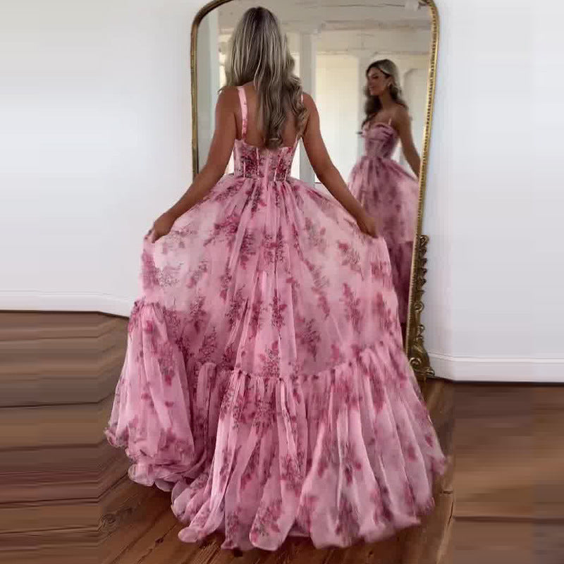 Cinched Waist Slim-fit Fashion Printed Large Swing Dress - 𝓢𝓱𝓸𝓹𝓵𝓮𝓬𝔂