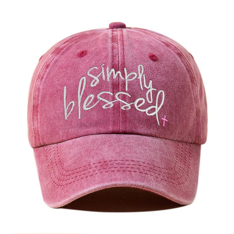 Simply Blessed Wide Brim Sunshade Washed Embroidered English Letter Baseball Cap - 𝓢𝓱𝓸𝓹𝓵𝓮𝓬𝔂