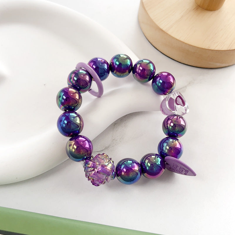 Plating Color Round Beads Handmade Beaded Purple Rose Love Hanging Mobile Phone Charm Keychain - 𝓢𝓱𝓸𝓹𝓵𝓮𝓬𝔂