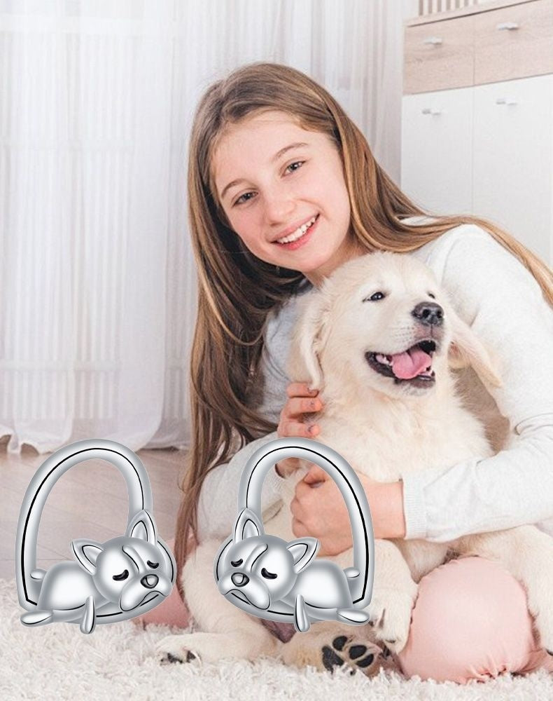 925 Silver Needle Animal Stud Earrings Dog