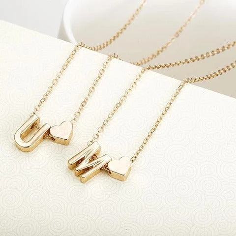 Peach Heart Shaped Letter Necklace Clavicle Chain Necklace - 𝓢𝓱𝓸𝓹𝓵𝓮𝓬𝔂