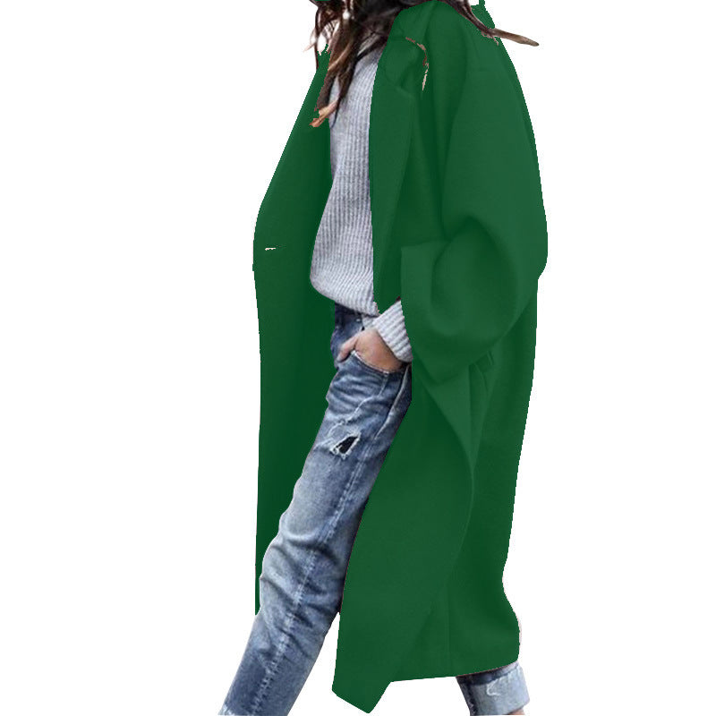 Casual Long Jacket With Pockets Solid Color Single Breasted Lapel Woolen Coat For Women Warm Winter Clothing - 𝓢𝓱𝓸𝓹𝓵𝓮𝓬𝔂