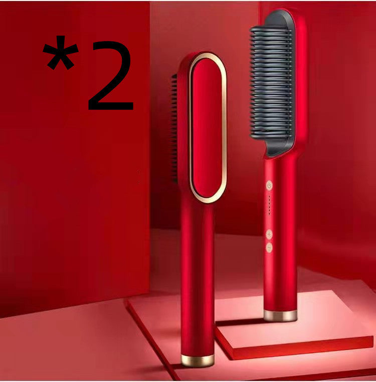 New 2 In 1 Hair Straightener Hot Comb Negative Ion Curling Tong Dual-purpose Electric Hair Brush - 𝓢𝓱𝓸𝓹𝓵𝓮𝓬𝔂