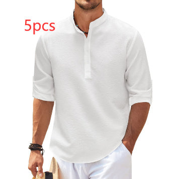 Men's Casual Shirt  Long Sleeve Stand Collar Solid Color Shirt Mens Clothing - 𝓢𝓱𝓸𝓹𝓵𝓮𝓬𝔂