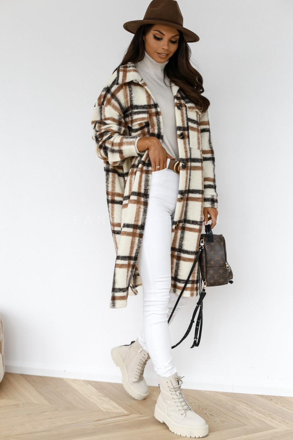 Button Lapel Casual Warm Plaid Long Woolen Coat - 𝓢𝓱𝓸𝓹𝓵𝓮𝓬𝔂