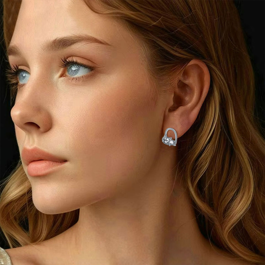 925 Silver Needle Animal Stud Earrings Dog