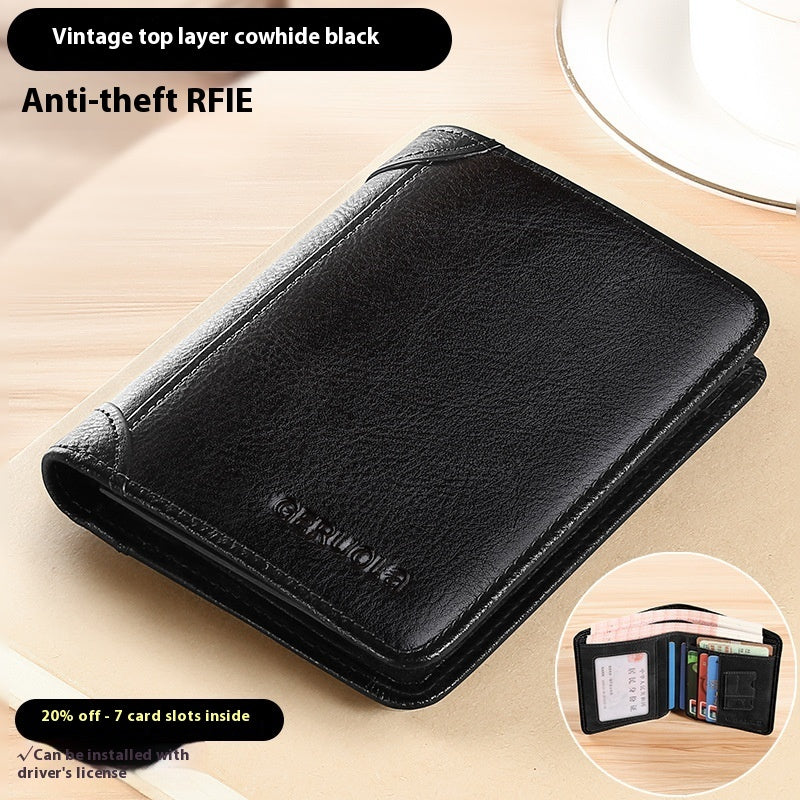 Genuine Leather Anti-theft Swiping Ultra-thin Cheng E Wallet - 𝓢𝓱𝓸𝓹𝓵𝓮𝓬𝔂