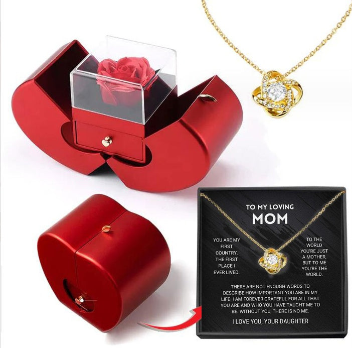 Fashion Jewelry Box Red Apple Christmas Gift Necklace Eternal Rose For Girl Mother's Day Valentine's Day Gifts With Artificial Flower Rose Flower Jewelry Box - 𝓢𝓱𝓸𝓹𝓵𝓮𝓬𝔂