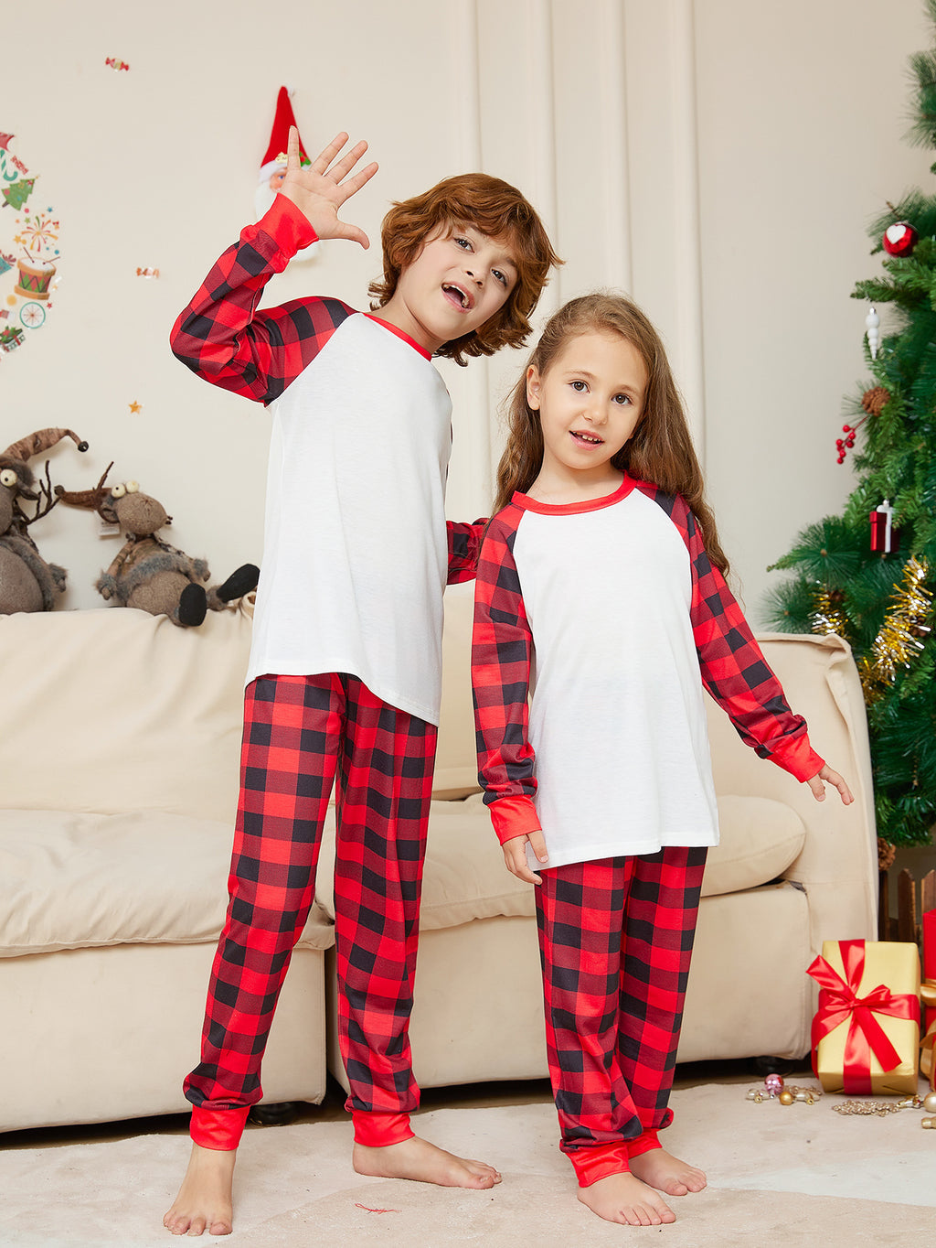 Christmas Solid Color Plaid Printed Christmas Parent-child Homewear Suits - 𝓢𝓱𝓸𝓹𝓵𝓮𝓬𝔂
