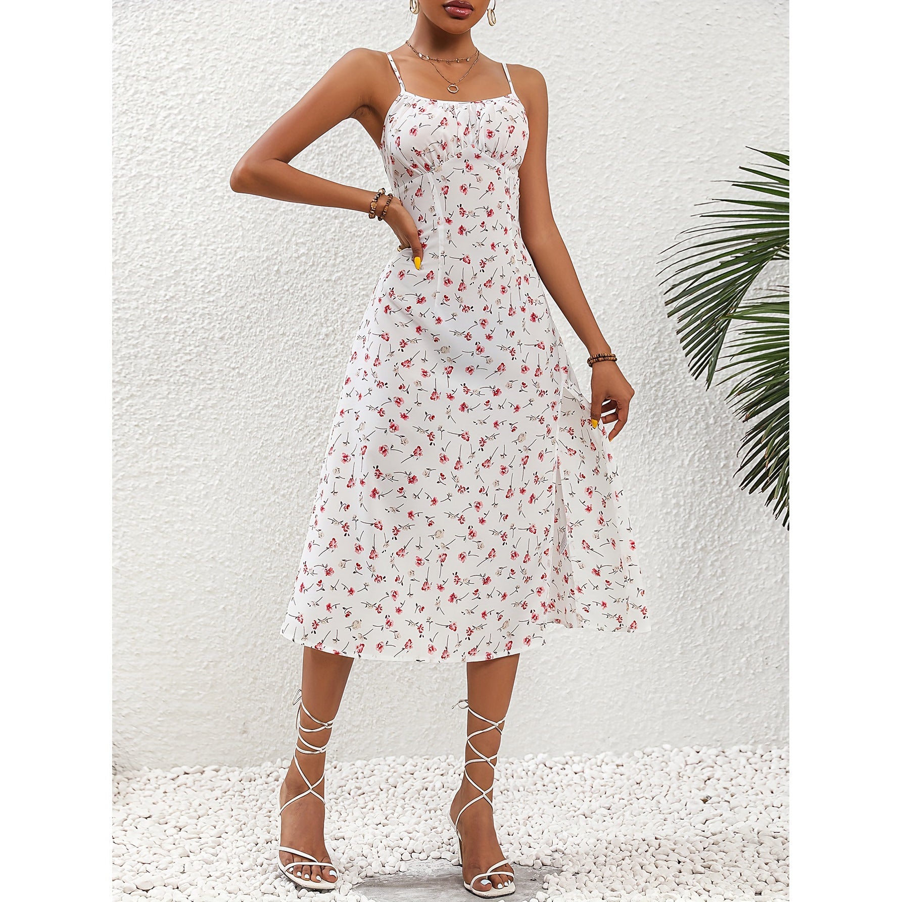 New Polka Dot Print Suspender Dress Summer Sexy Split Long Dresses For Womens Clothing - 𝓢𝓱𝓸𝓹𝓵𝓮𝓬𝔂