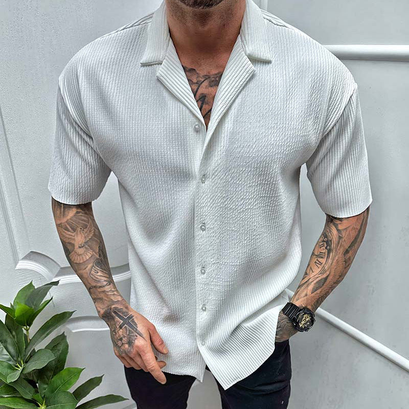 Men's Cardigan Solid Color Short Sleeve Shirt - 𝓢𝓱𝓸𝓹𝓵𝓮𝓬𝔂