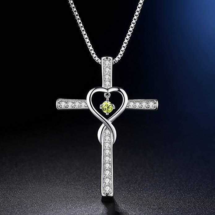 Infinity Love God We Trust Christian Cross Birthstone Crystal Pendant Necklace Colour Gems Zircon Heart Necklace Women Jewelry - 𝓢𝓱𝓸𝓹𝓵𝓮𝓬𝔂