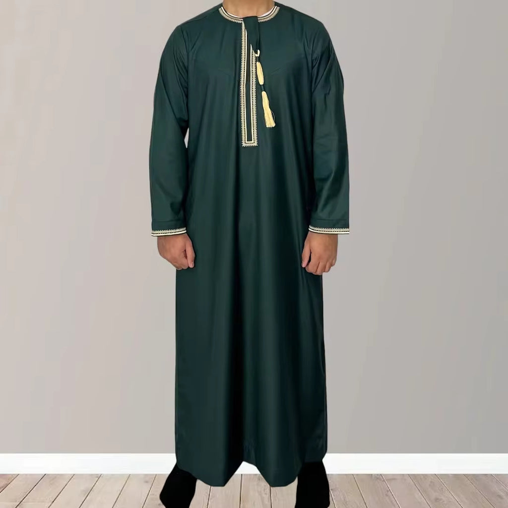 Solid Color Round Neck Embroidered Thick Tassel Oman Gowns Saudi Arabia Men - 𝓢𝓱𝓸𝓹𝓵𝓮𝓬𝔂
