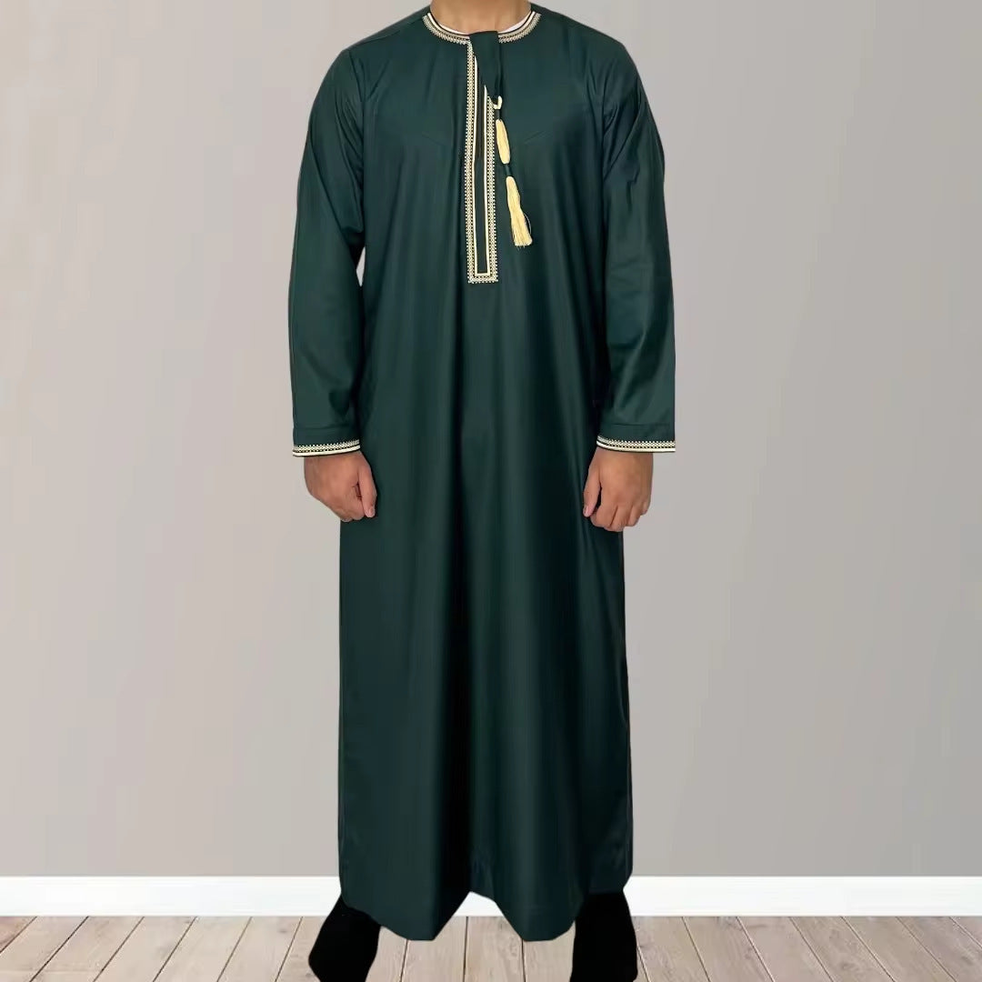 Solid Color Round Neck Embroidered Thick Tassel Oman Gowns Saudi Arabia Men - 𝓢𝓱𝓸𝓹𝓵𝓮𝓬𝔂