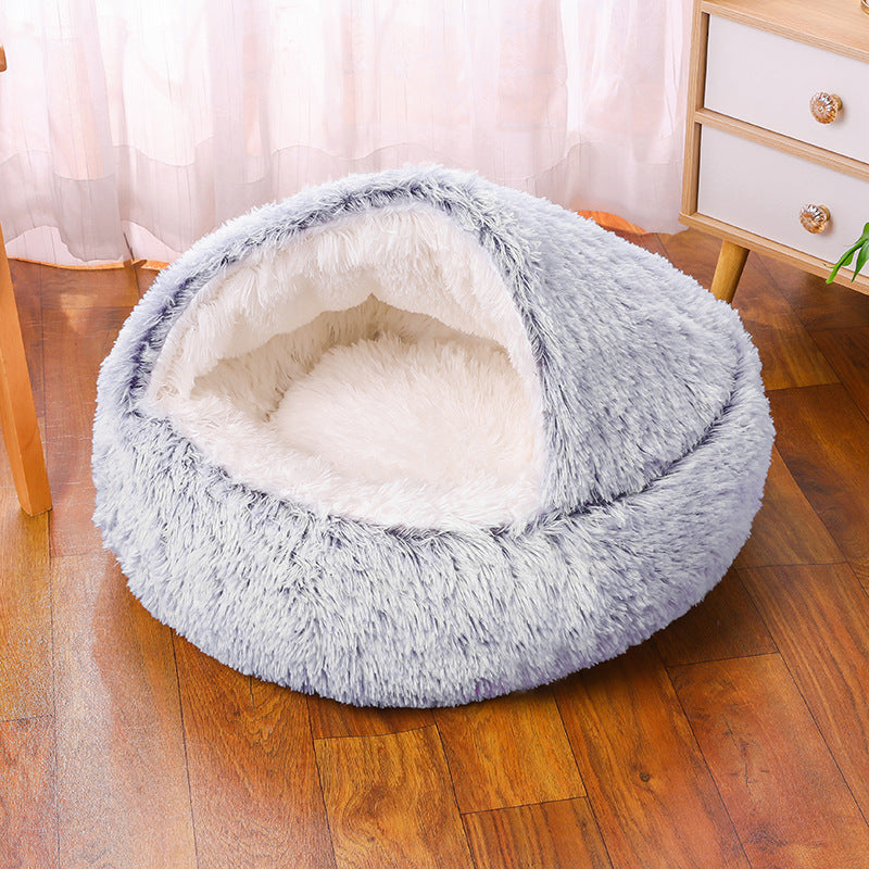 Deep Sleep Half-pack Semi-enclosed Dual-use Plush Round Pet Bed - 𝓢𝓱𝓸𝓹𝓵𝓮𝓬𝔂