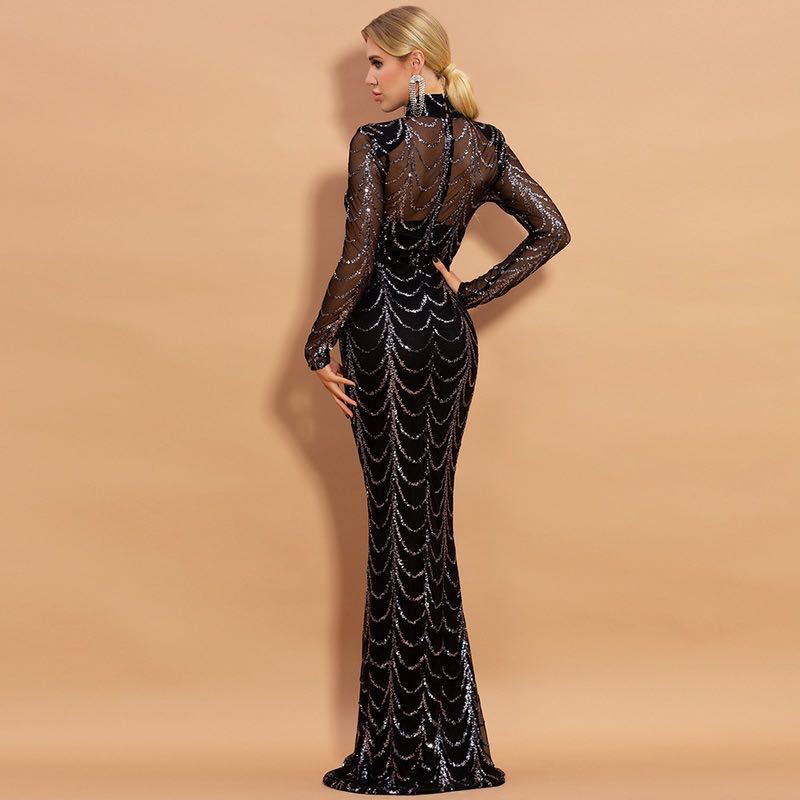 Sequins Women Maxi Dresses Long Sleeve Female Party Dresses - 𝓢𝓱𝓸𝓹𝓵𝓮𝓬𝔂