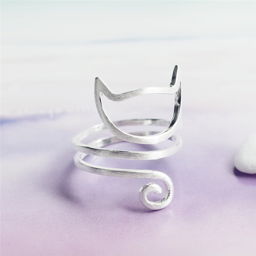 S925 Silver Personalized Winding Brushed Cute Cat Ring - 𝓢𝓱𝓸𝓹𝓵𝓮𝓬𝔂