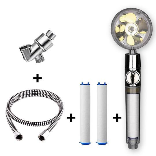 Propeller Driven Shower Head With Stop Button And Cotton Filter Turbocharged High Pressure Handheld Shower Nozzle 