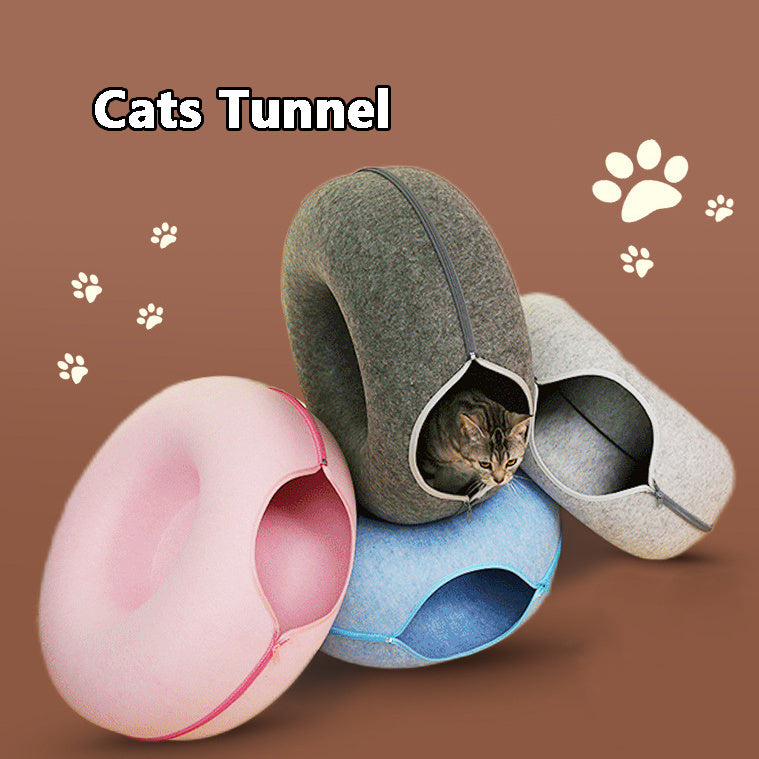 Four Seasons Available Cat Nest Round Woolen Felt Pet Dual-use Cat Nest Tunnel Interactive Training Toy Grey Felt Cat Nest - 𝓢𝓱𝓸𝓹𝓵𝓮𝓬𝔂